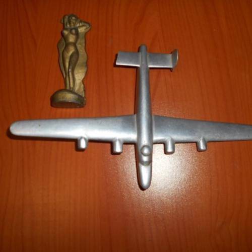 CAST LEAD NUDE LADY AND ALUMINIUM AEROPLANE ( TAIL BROKEN )
